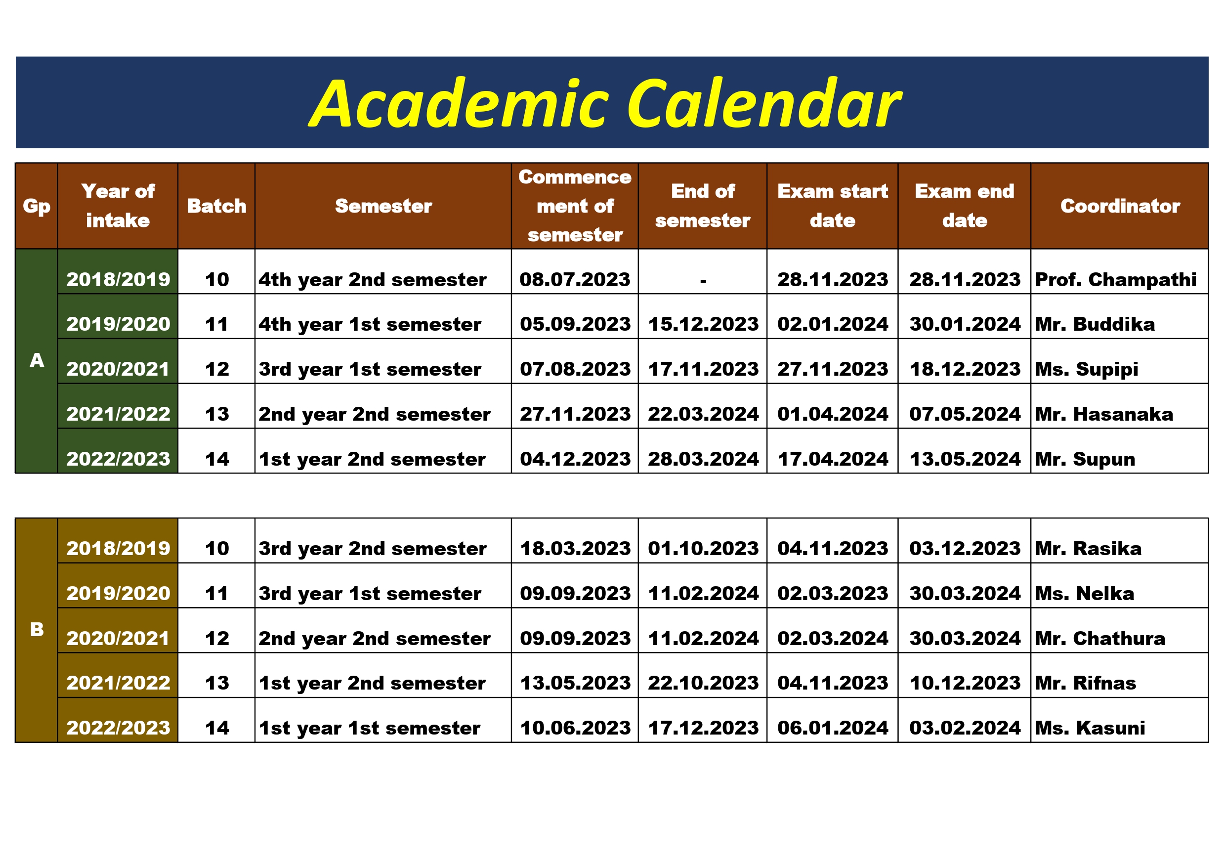 Welcome To UCIARS: Academic Calendar - November 2023